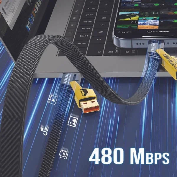 Mobitel 4-in-1 Multi-Charger Cable, 64W 1.2M Fast Charging Cable with USB-A/C to Lightning & USB-C | Nylon Braided Wire Compatible with iPhones, AirPods, iPad, MacBook, Samsung