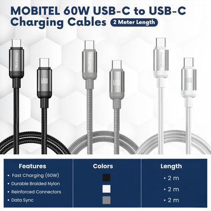 Mobitel USB-C to USB-C Fast Charging Cable 60W 2m 3-Pack