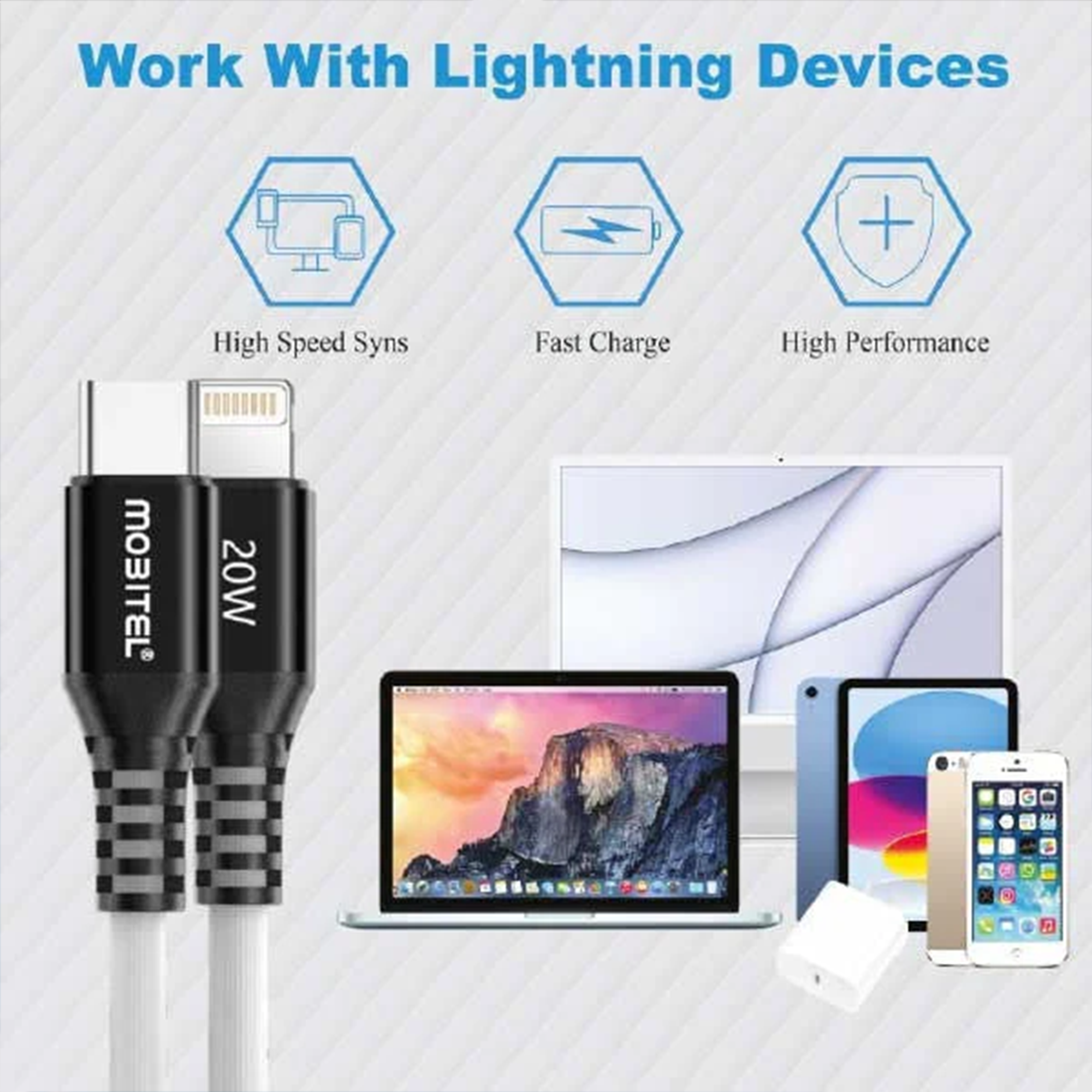Mobitel USB C to Lightning Cable 1.5 Meter 20W - Nylon Braided