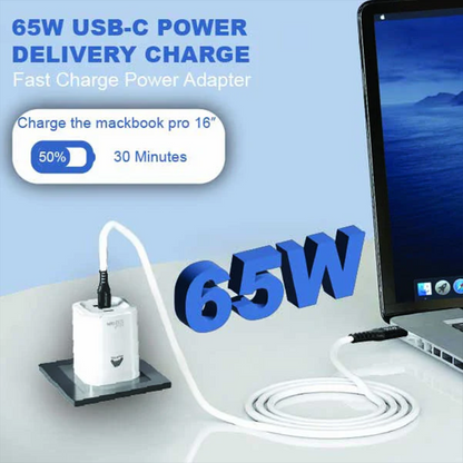 65W Fast Charger 3-Ports Foldable UK Plug with with 60W USB C-to-C Cable