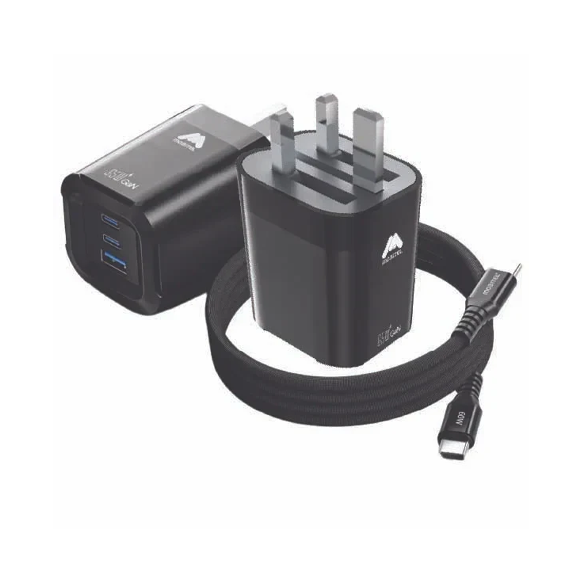65W Fast Charger 3-Ports Foldable UK Plug with with 60W USB C-to-C Cable