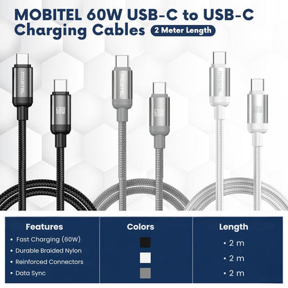 Mobitel USB-C to USB-C Fast Charging Cable 60W 2m 3-Pack