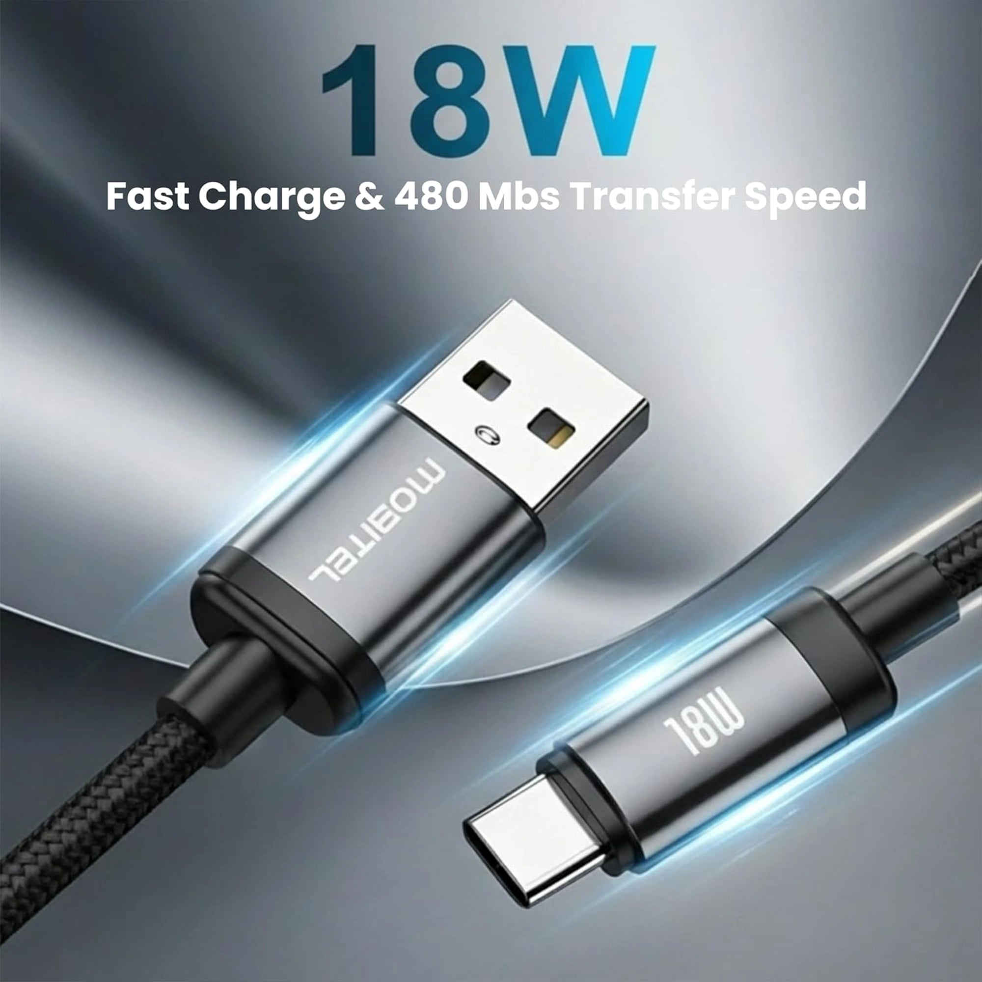 Mobitel USB-A to USB-C Charging Cable 18W 2m 3-Pack