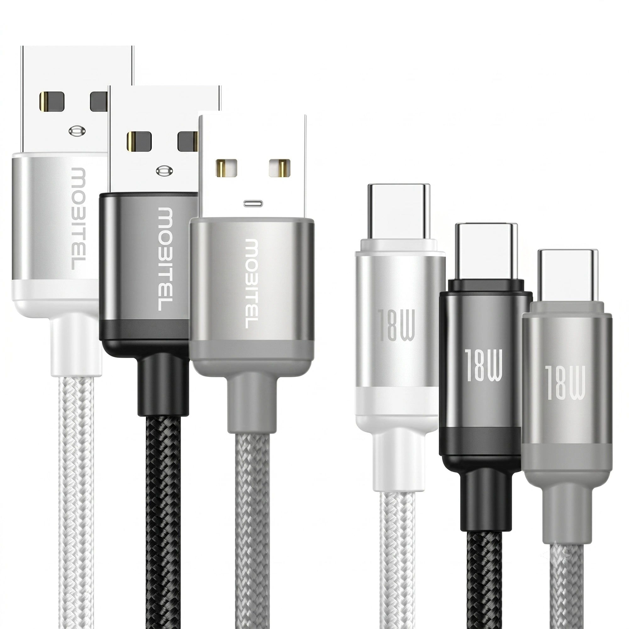 Mobitel USB-A to USB-C Charging Cable 18W 2m 3-Pack