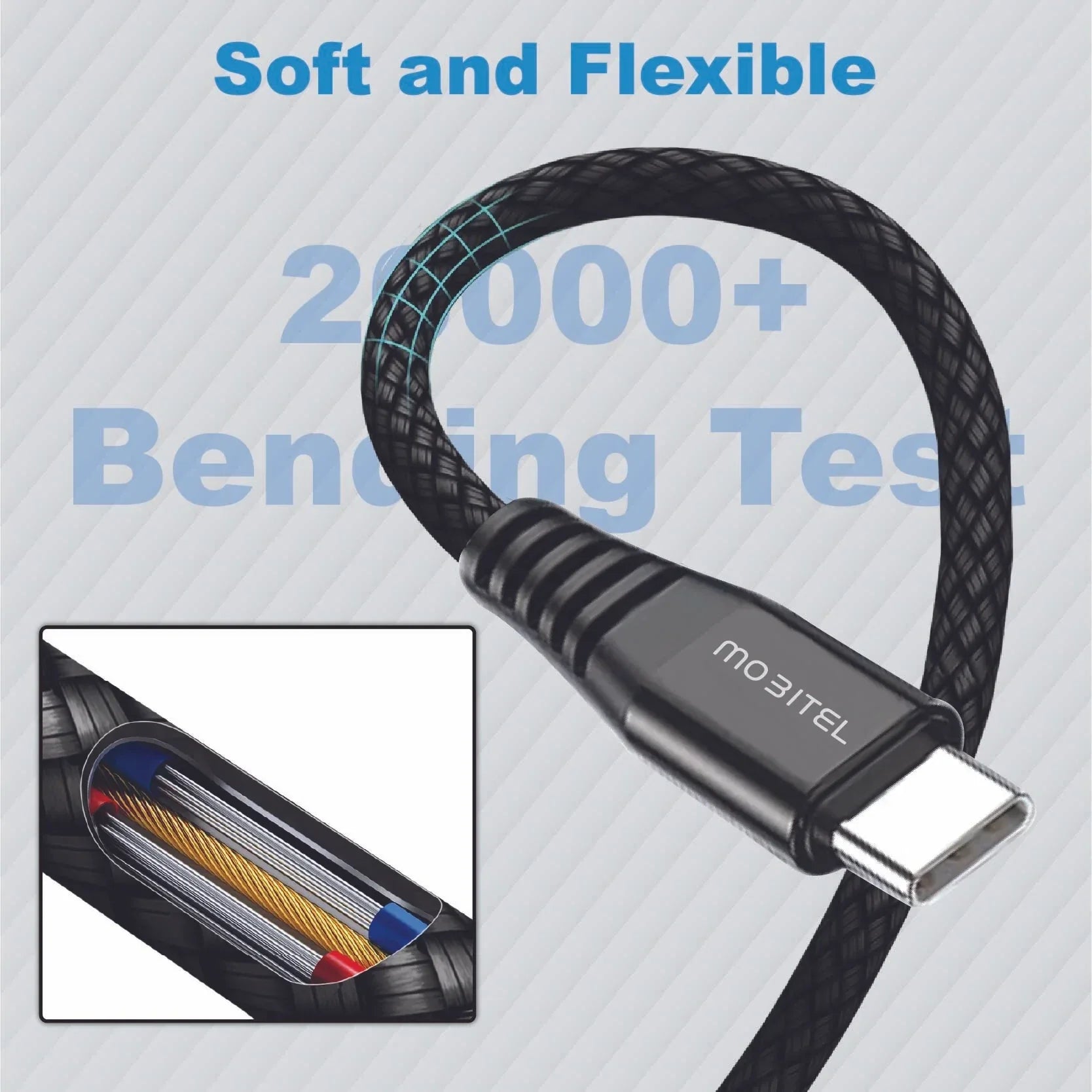 Mobitel USB C to C 60W Fast Charging Cable 1.5M Charging Cable Lead Nylon Braided for iPhone, Samsung, iPad, Macbook, Laptop & More