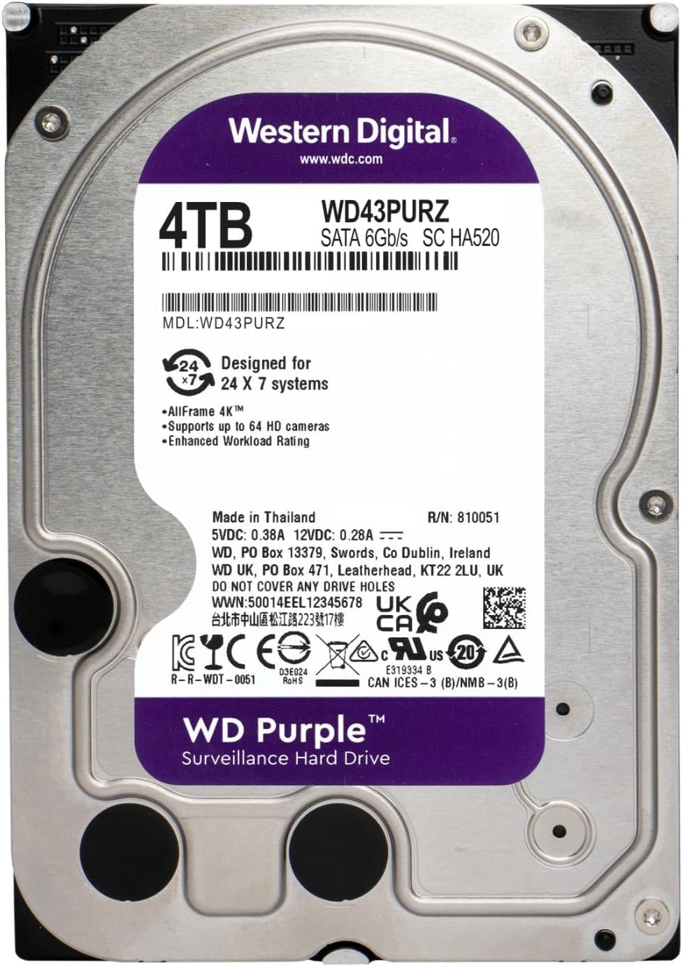 WD Purple Surveillance Hard Drive 2TB / 4TB 3.5" SATA Internal HDD CCTV DVR NVR AllFrame 64MB Cache