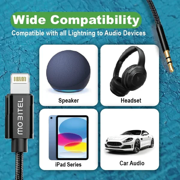 Mobitel Aux Cable for iPhone in Car, 1M Aux Cord Adapter to Lightning Cable, Lightning to Aux Cable 3.5mm