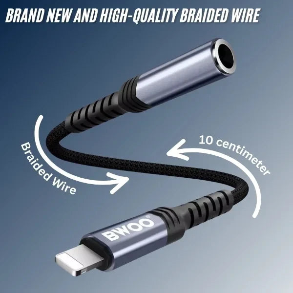 BWOO BZ48 AUX 3.5mm to iPhone Braided Audio Adapter Cable 10cm