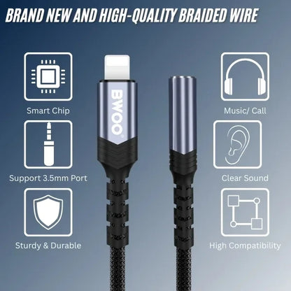 BWOO BZ48 AUX 3.5mm to iPhone Braided Audio Adapter Cable 10cm