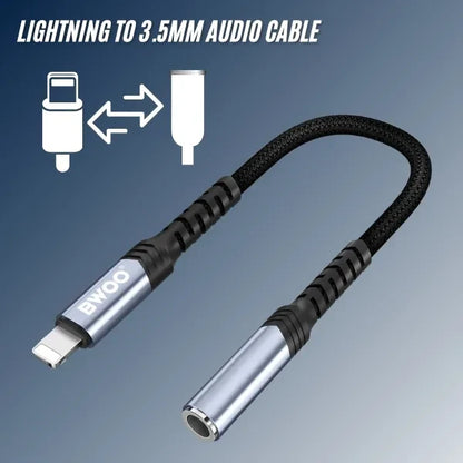 BWOO BZ48 AUX 3.5mm to iPhone Braided Audio Adapter Cable 10cm