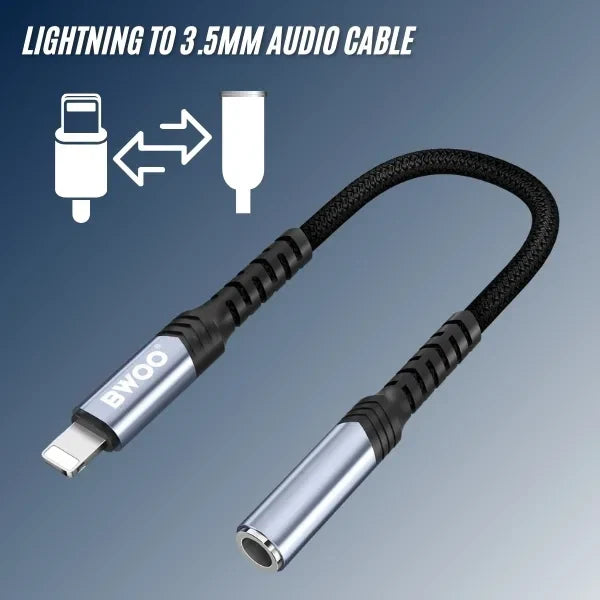 BWOO BZ48 AUX 3.5mm to iPhone Braided Audio Adapter Cable 10cm