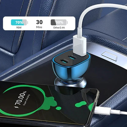 BWOO 90W 3-Ports Transparent Charger with 2 PD Ports and USB-A Car Charger