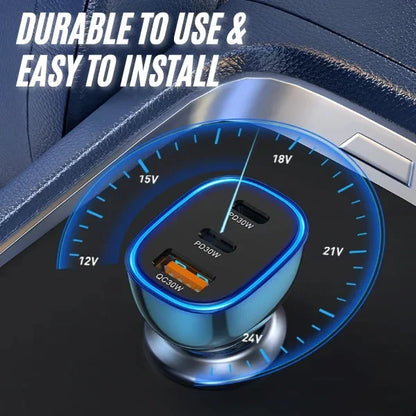 BWOO 90W 3-Ports Transparent Charger with 2 PD Ports and USB-A Car Charger