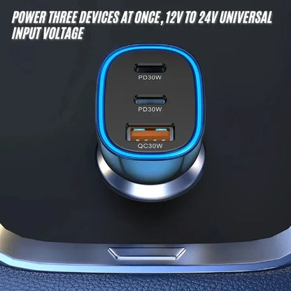 BWOO 90W 3-Ports Transparent Charger with 2 PD Ports and USB-A Car Charger