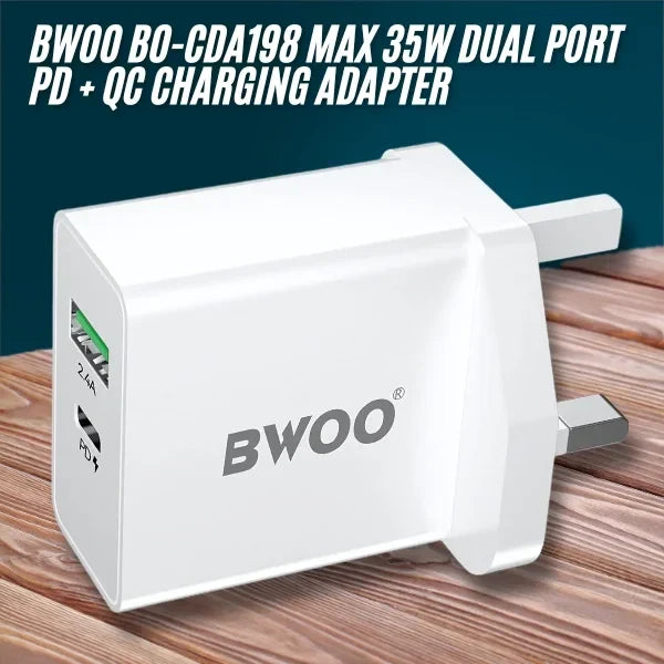 BWOO BO-CDA198 Max 35W Dual Port PD + QC Charging Adapter | USB-C + USB-A