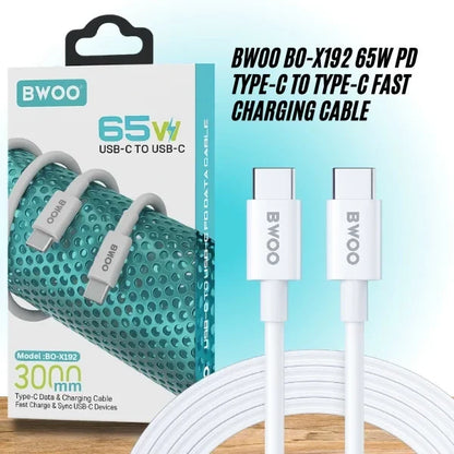 BWOO BO-X192 65W PD Type-C to Type-C Fast Charging Cable - 3Meter Length