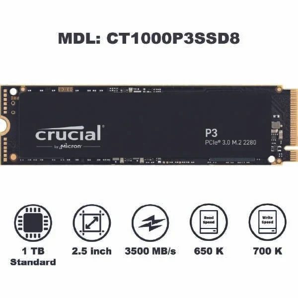 Crucial P3 500GB M.2 PCIe Gen3 NVMe