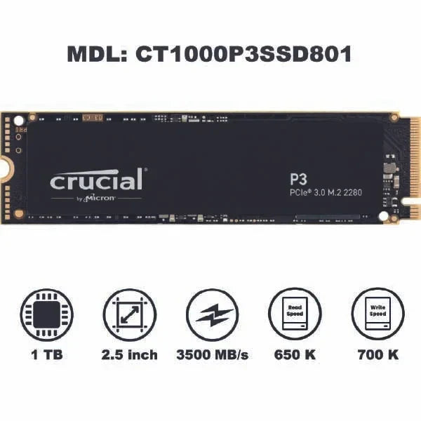 Crucial P3 500GB M.2 PCIe Gen3 NVMe
