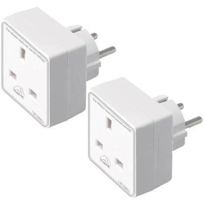 European Travel Adaptor Plug with UK Safety Standards | Double UK to EU Plug Adapter