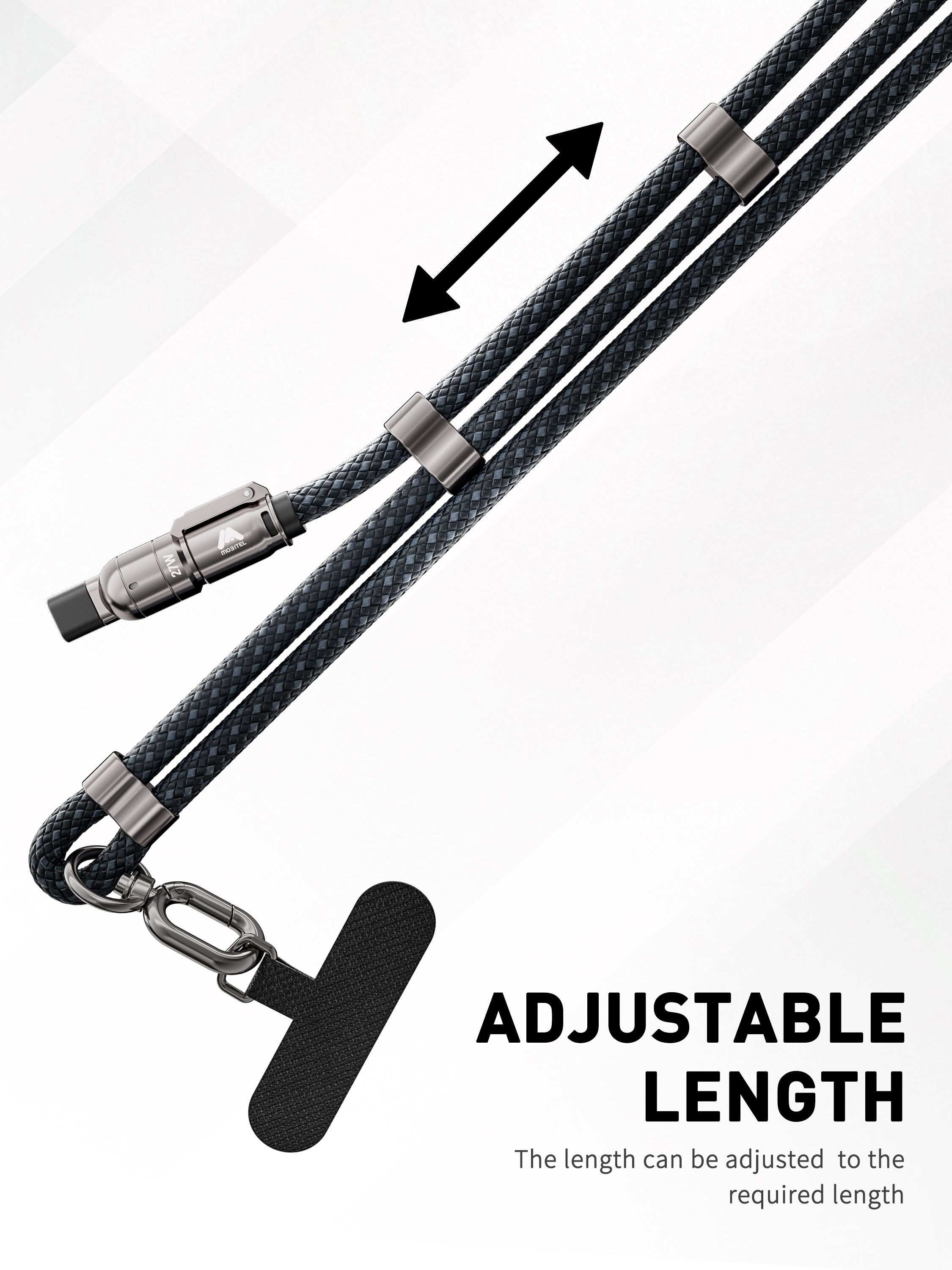 Mobitel 60W Lanyard Charging Cable 1.2M Nylon Braided Cord Lead with Crossbody Strap & Anti Theft Neck Holder