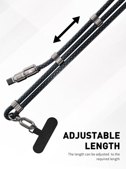 Mobitel 60W Lanyard Charging Cable 1.2M Nylon Braided Cord Lead with Crossbody Strap & Anti Theft Neck Holder