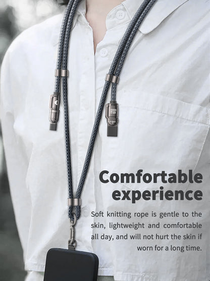 Mobitel 60W Lanyard Charging Cable 1.2M Nylon Braided Cord Lead with Crossbody Strap & Anti Theft Neck Holder