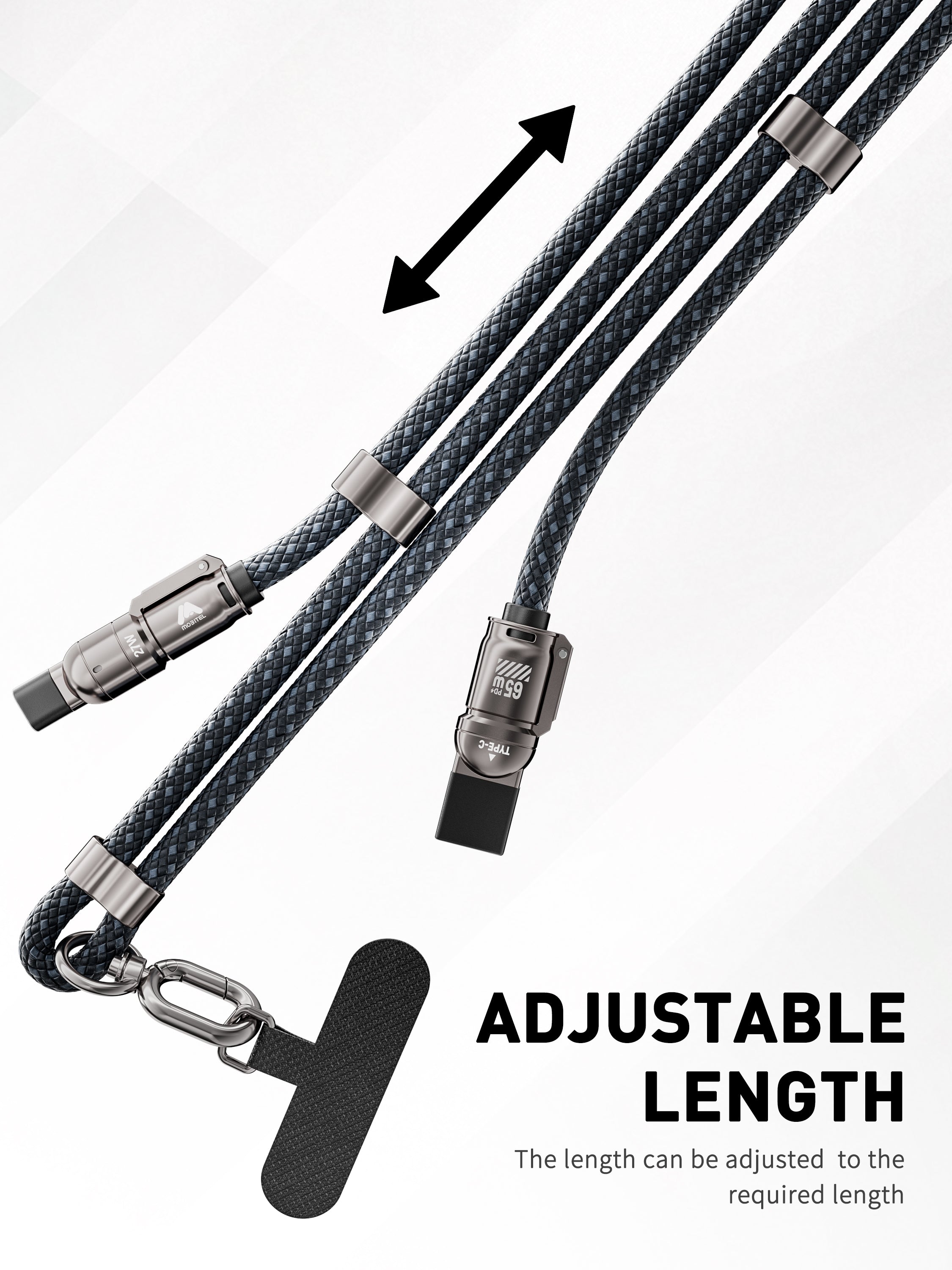 Mobitel 60W Lanyard Charging Cable 1.2M Nylon Braided Cord Lead with Crossbody Strap & Anti Theft Neck Holder