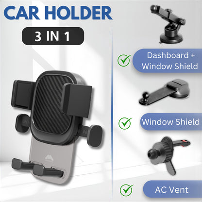 Mobitel 3-in-1 Car Phone Holder with Dashboard Windscreen