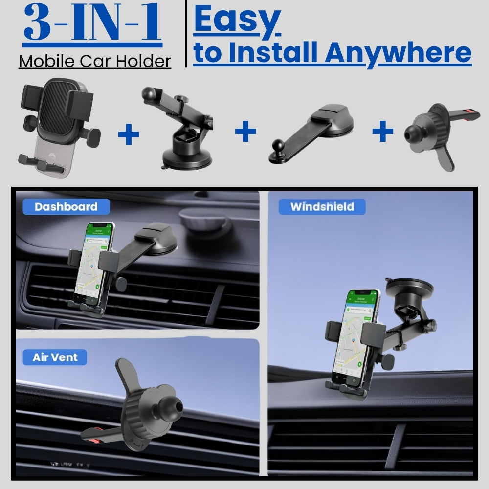 Mobitel 3-in-1 Car Phone Holder with Dashboard Windscreen