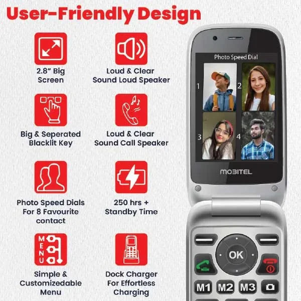 Mobitel 8010 Senior Mobile Phone Big Button Flip Phone for Elderly 4G SIM