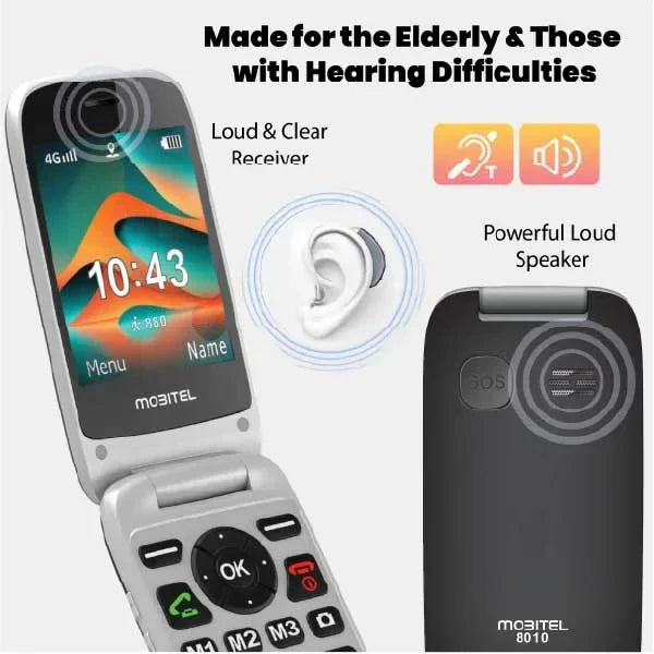 Mobitel 8010 Senior Mobile Phone Big Button Flip Phone for Elderly 4G SIM