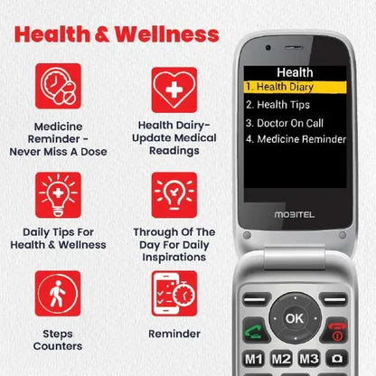 Mobitel 8010 Senior Mobile Phone Big Button Flip Phone for Elderly 4G SIM