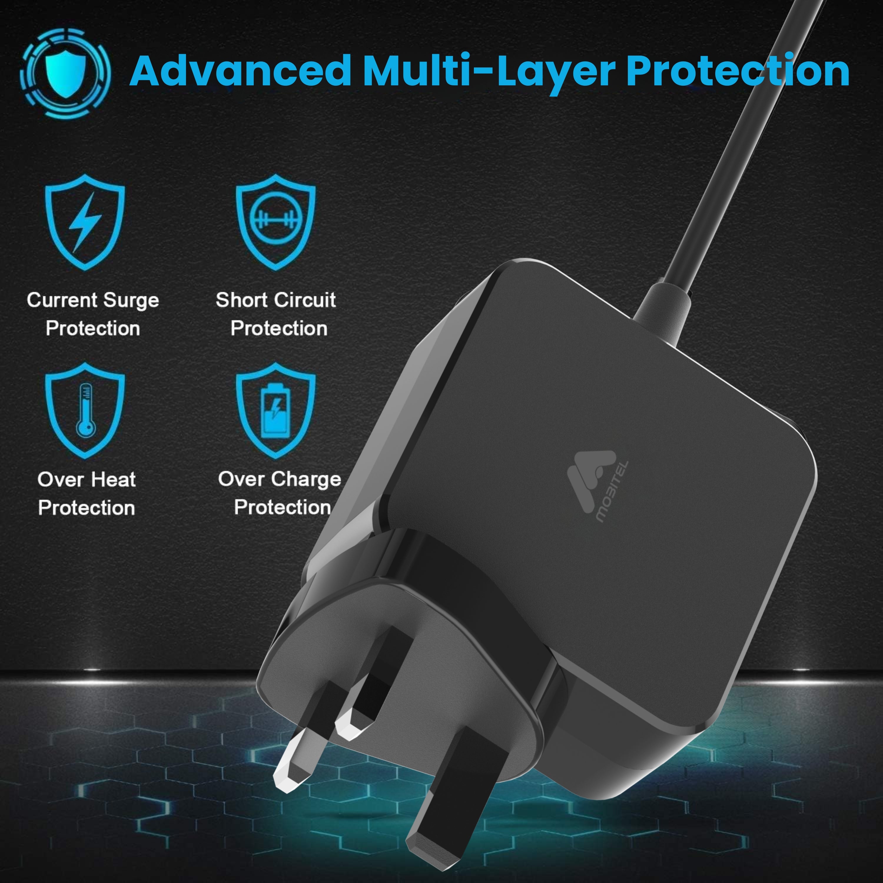 Mobitel 65W GaN USB-C Charger with Built-in 3M Fast Charging