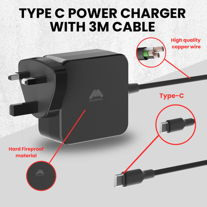 Mobitel 65W GaN USB-C Charger with Built-in 3M Fast Charging