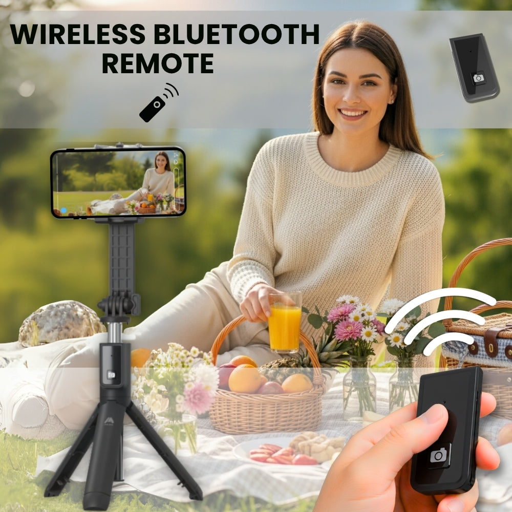 Mobitel Bluetooth Selfie Stick Tripod with Remote 360° Rotation Foldable & Extendable Phone Holder