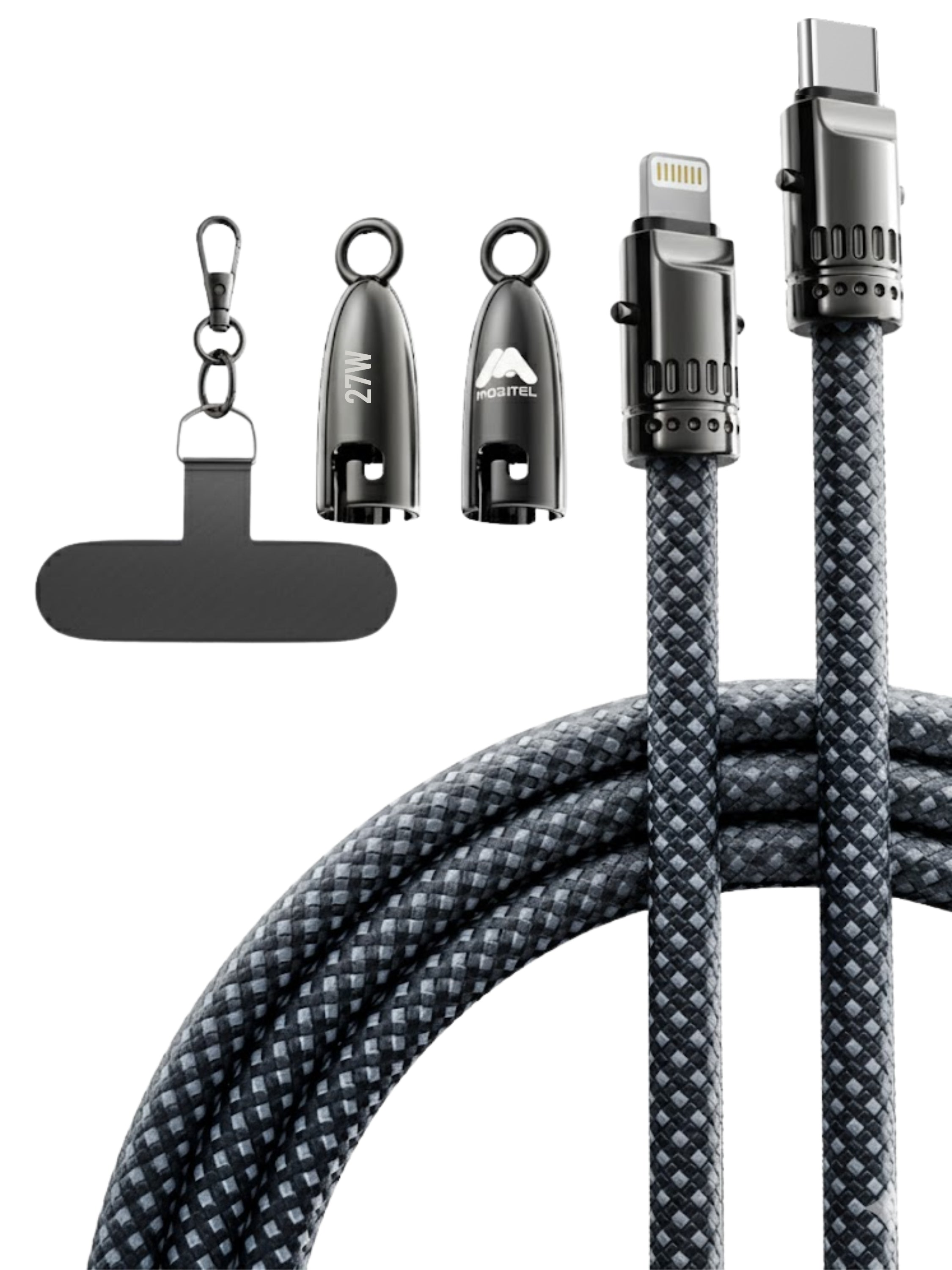 Mobitel 60W Lanyard Charging Cable 1.2M Nylon Braided Cord Lead with Crossbody Strap & Anti Theft Neck Holder