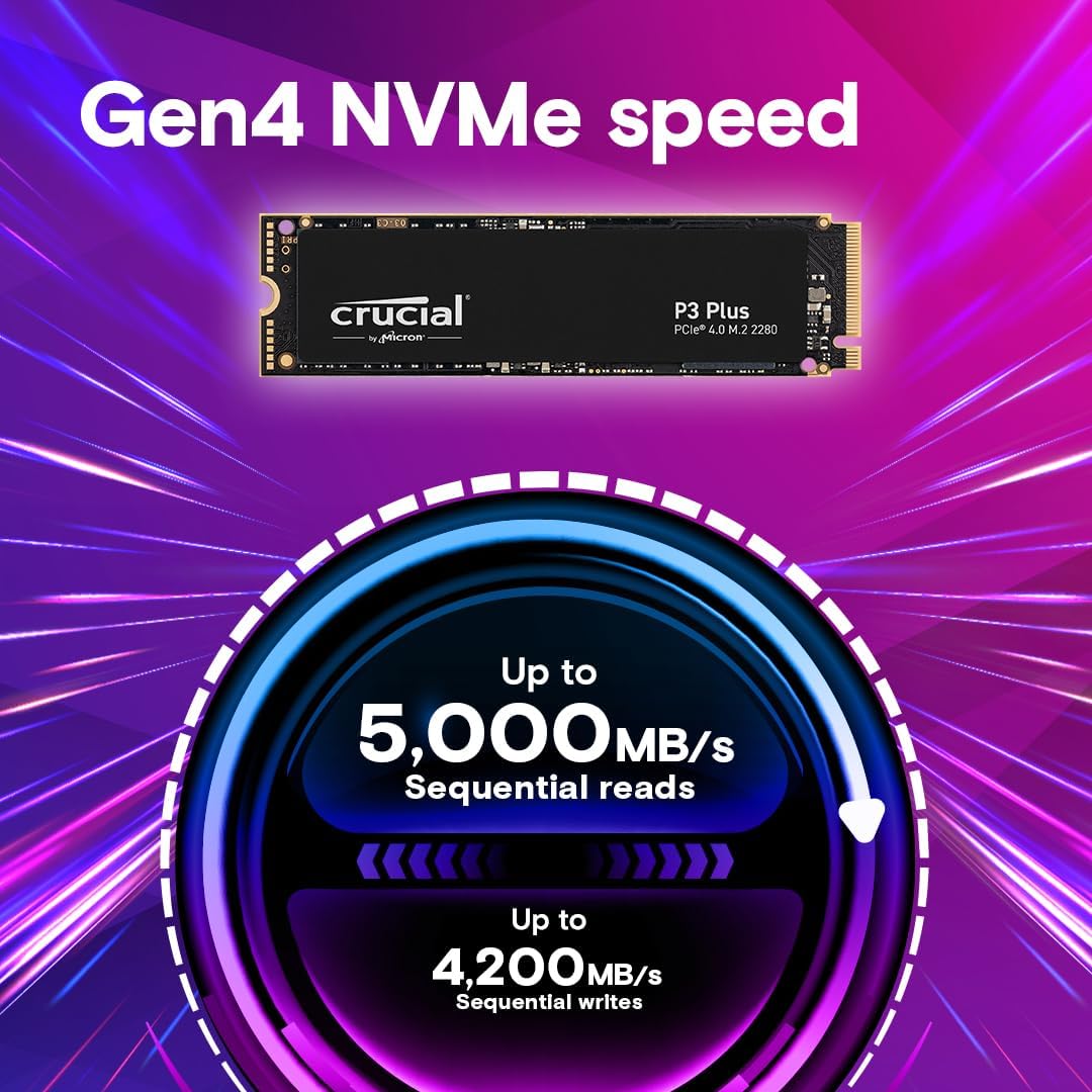 Crucial P3 Plus M.2 PCIe Gen4 NVMe Internal SSD - Up to 4800MB/s