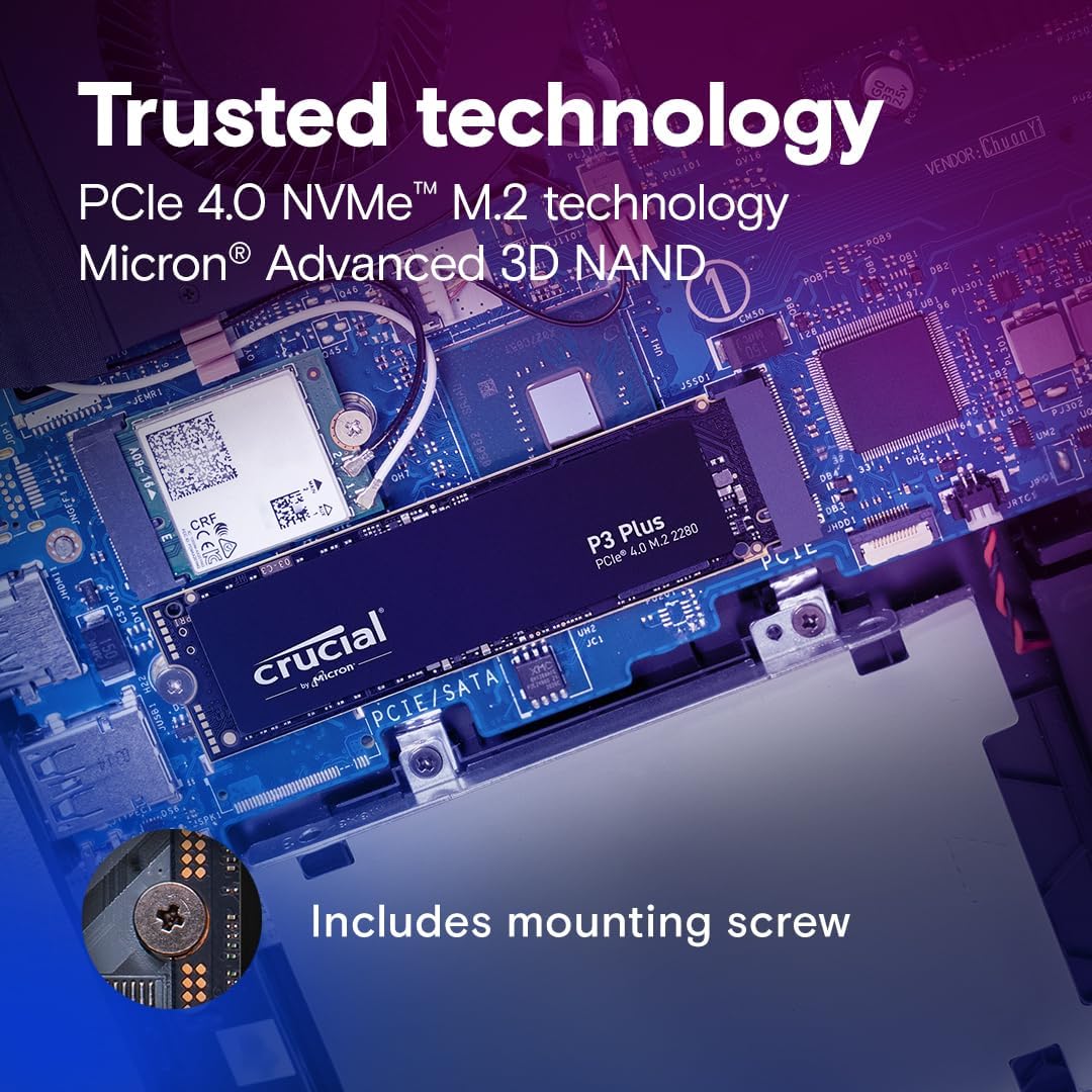 Crucial P3 Plus M.2 PCIe Gen4 NVMe Internal SSD - Up to 4800MB/s