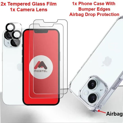 Mobitel 4 in-1 Case for iPhone 14 6.1-inch, with 2-pack Screen Protector and 1-pack Camera Lens Protector