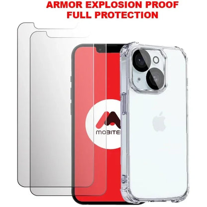 Mobitel 4 in-1 Case for iPhone 14 6.1-inch, with 2-pack Screen Protector and 1-pack Camera Lens Protector