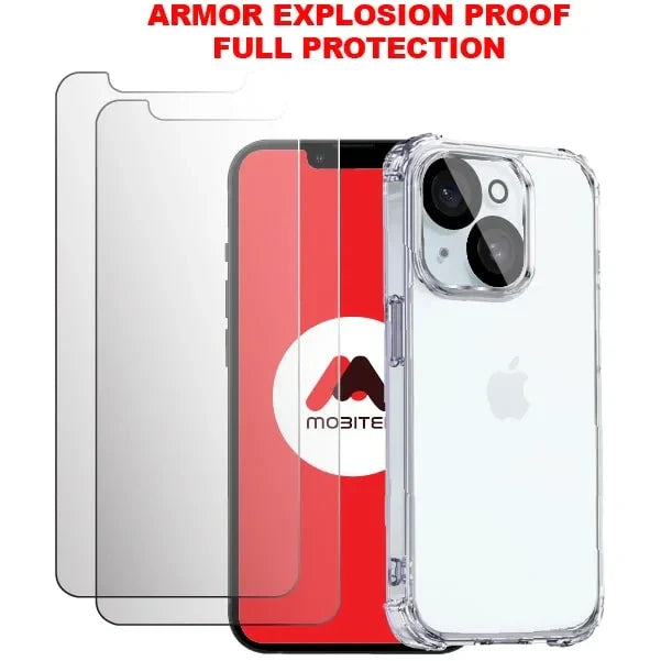 Mobitel 4 in-1 Case for iPhone 14 6.1-inch, with 2-pack Screen Protector and 1-pack Camera Lens Protector