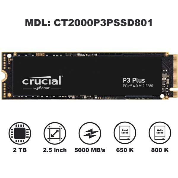 Crucial P3 Plus M.2 PCIe Gen4 NVMe Internal SSD - Up to 4800MB/s