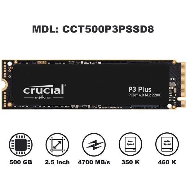 Crucial P3 Plus M.2 PCIe Gen4 NVMe Internal SSD - Up to 4800MB/s
