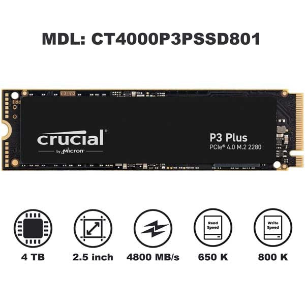Crucial P3 Plus M.2 PCIe Gen4 NVMe Internal SSD - Up to 4800MB/s