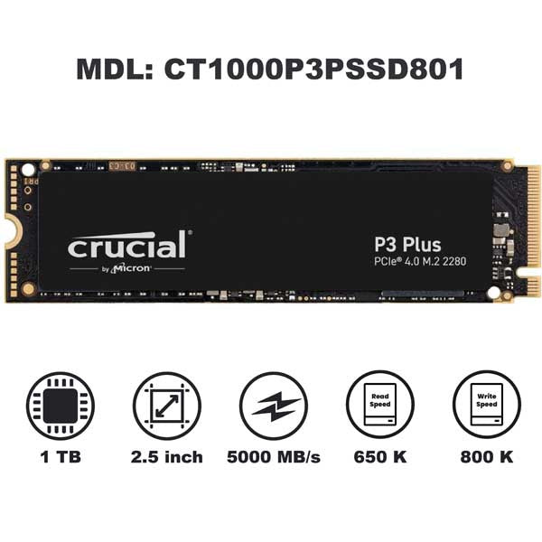Crucial P3 Plus M.2 PCIe Gen4 NVMe Internal SSD - Up to 4800MB/s