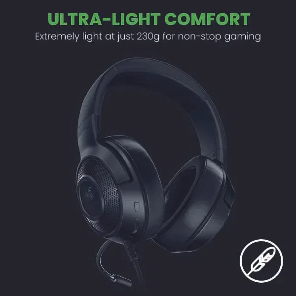 Razer Kraken X Lite - Wired Ultralight PC Gaming Headset - Surround Sound bendable cardioid microphone